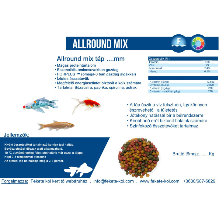 Allround mix lebegő haltáp 3 mm  ( 1 kg )
