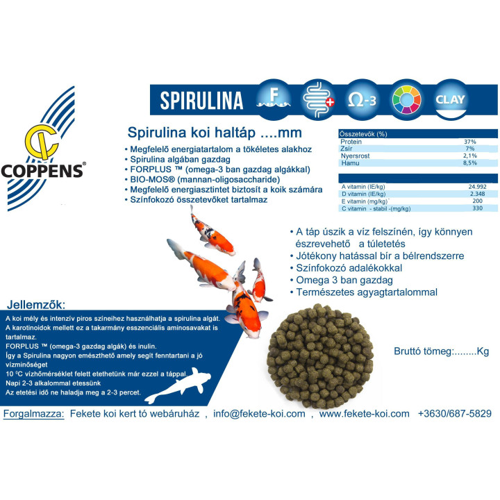 Coppens Spirulina koi haltáp 3 mm ( 1 kg )
