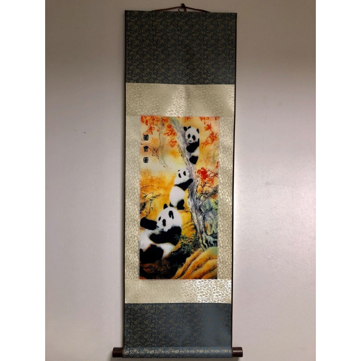 Vászontekercses Három Pandás kép 90x30cm