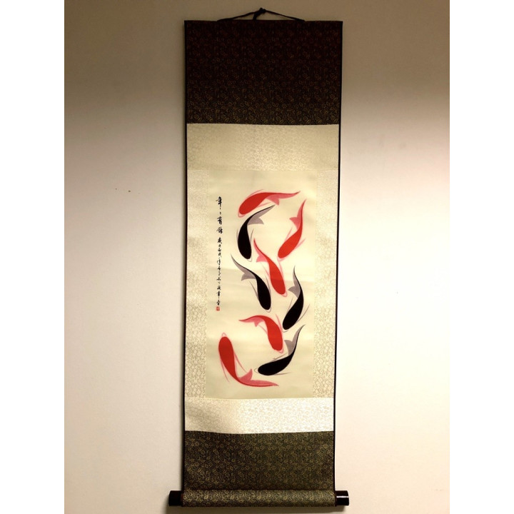 Vászontekercses Fekete-Piros halas kép 90x30cm