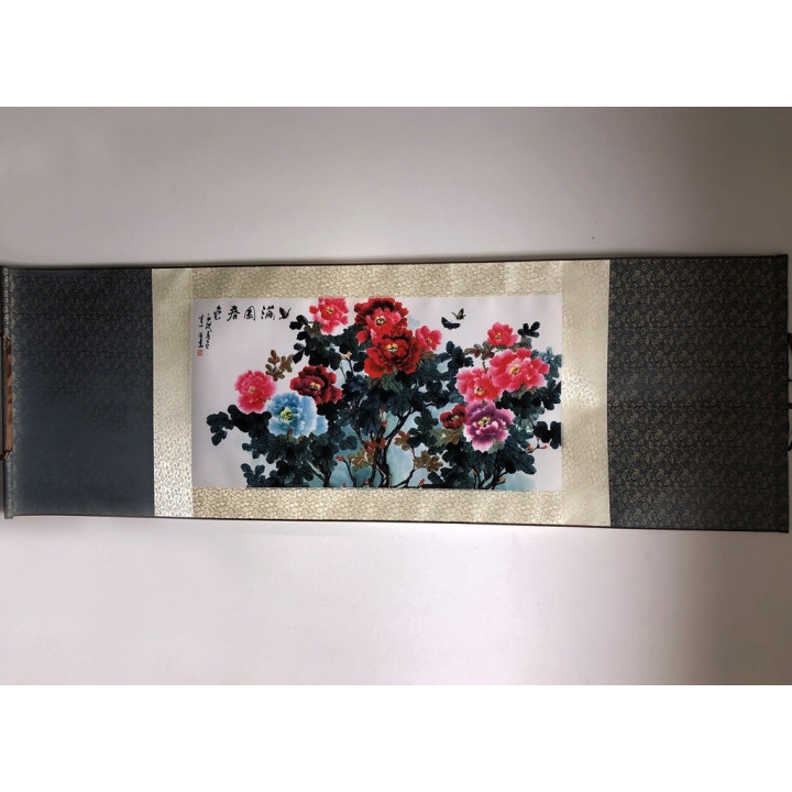 Vászontekercses Bazsarózsás kép 135x35cm