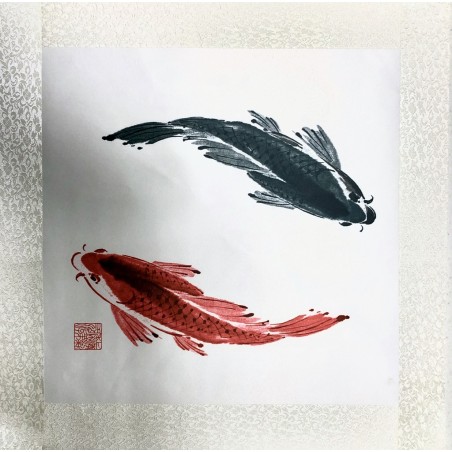 Fali vászonkép fekete/piros halas 45x45cm