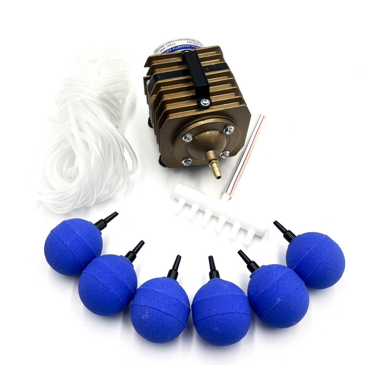 ACO 003 szett kerti tó levegőztető kompresszor (45w) 15m 4/6 cső 6db 50mm gömb