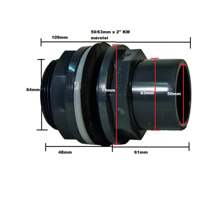 Hosszított tartályszerelvény 50/63mm x 2" KM