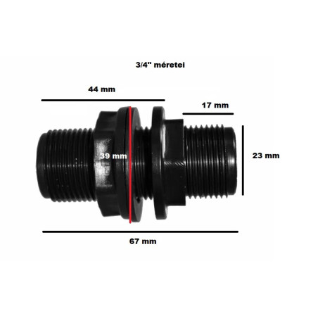 Tartály átvezető közcsavar 3/4" műanyag, tömítéssel és anyával
