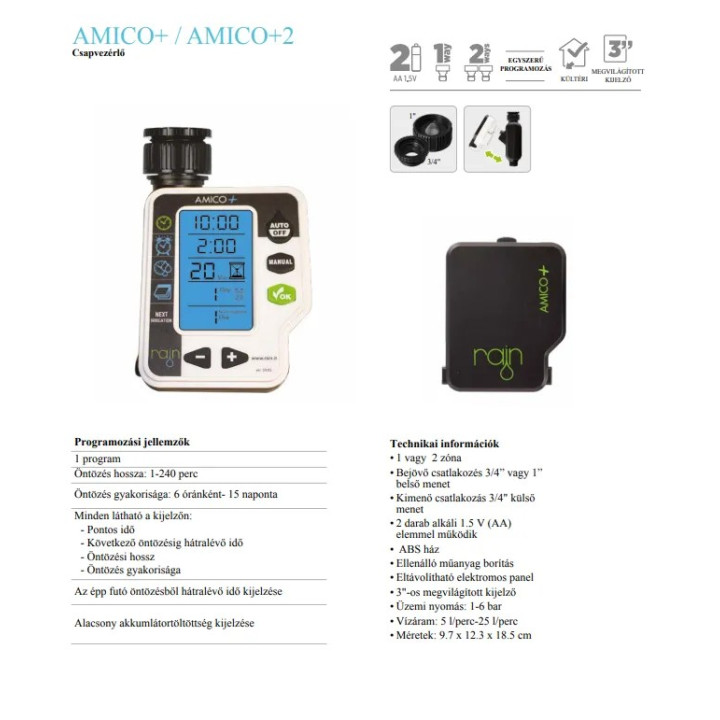 RAIN AMICO+ 1 zónás csapra szerelhető vezérlő