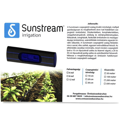 Csepegtető szalag 8 mil 30cm oszt, 1,2L/h (200m/tek)