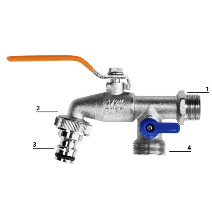Kétkifolyós fém kerticsap karos 3/4"KM