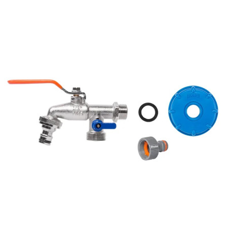 IBC csap csatlakozó készlet dupla kifolyós fém csappal 1/2R 3/4" KM