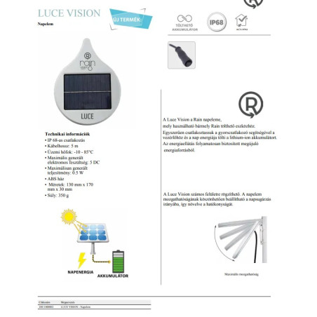 Rain Luce Vision napelem